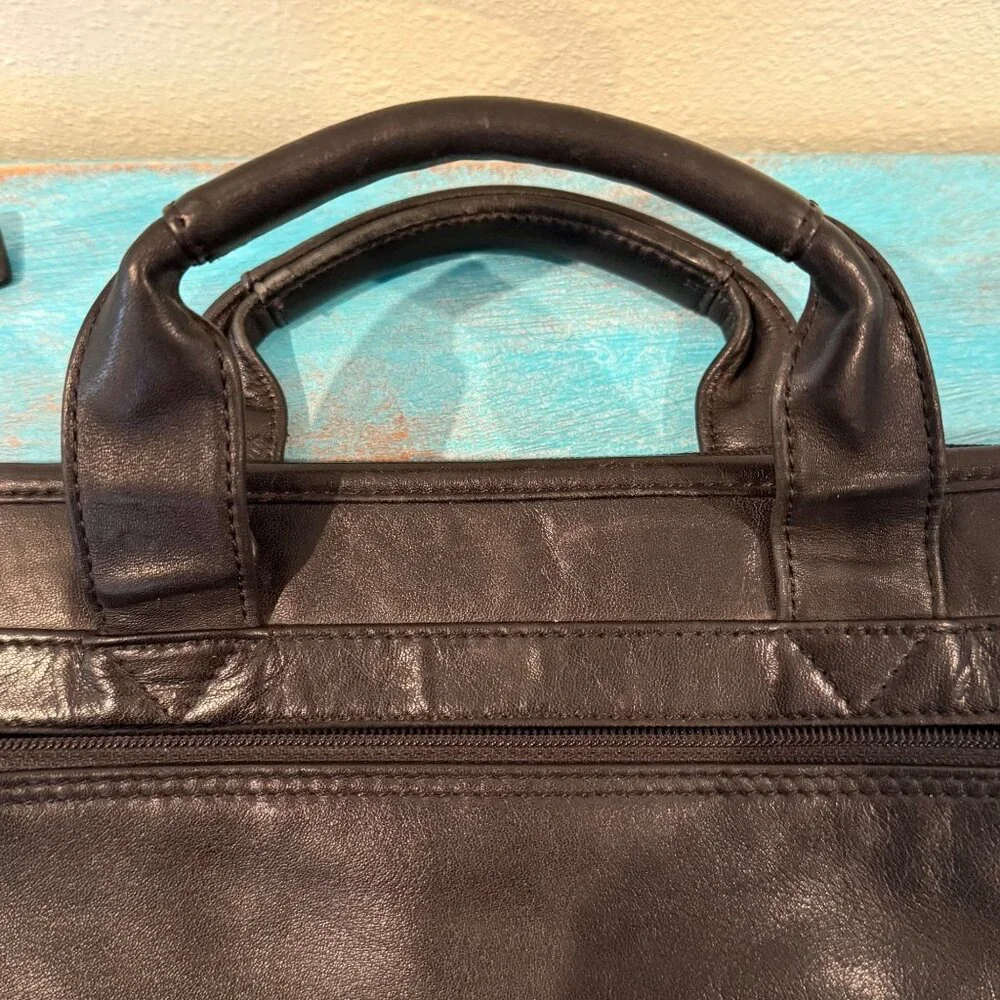 Vintage Tumi Black Leather Expandable Computer Bag/Briefcase *Missing Strap*